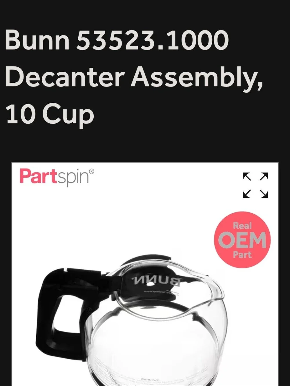 BUNN DECANTER ASSEMBLY 10 CUP 53523-1000 gently Used Pot Replacement New 49$